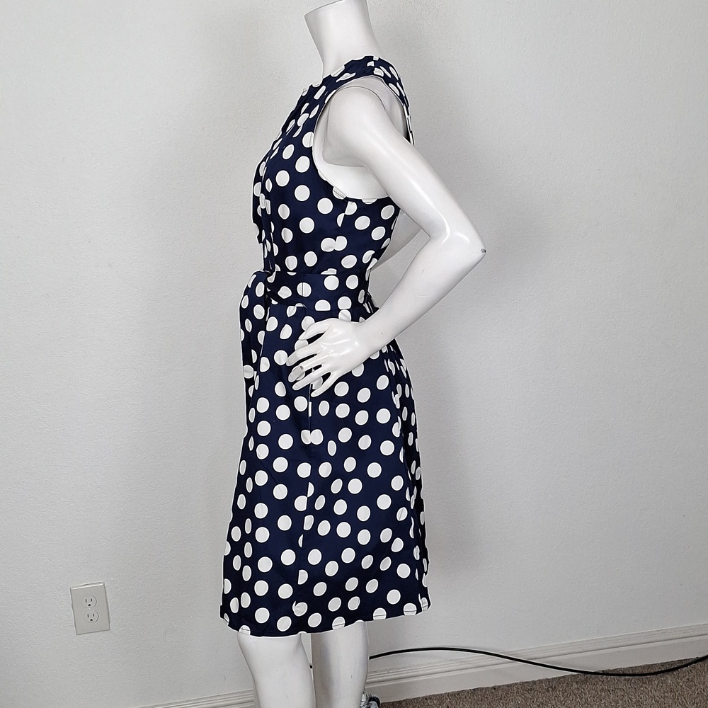 Boden Navy Blue & White Polka Dot Retro Pin Up Sleeveless Midi Dress Size 14R - Picture 11 of 16